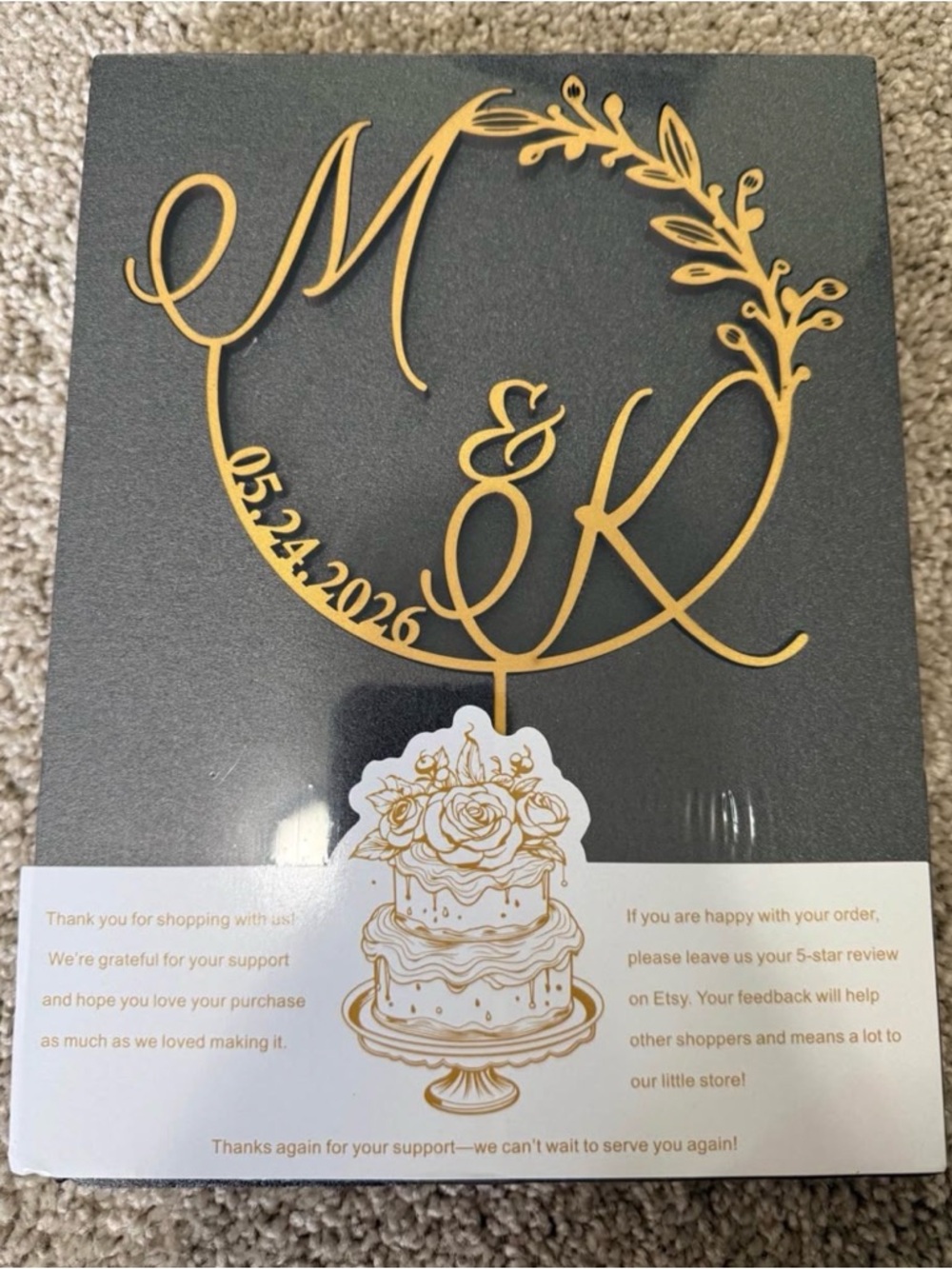 Gold Initials Wedding Cake Topper (M & K)